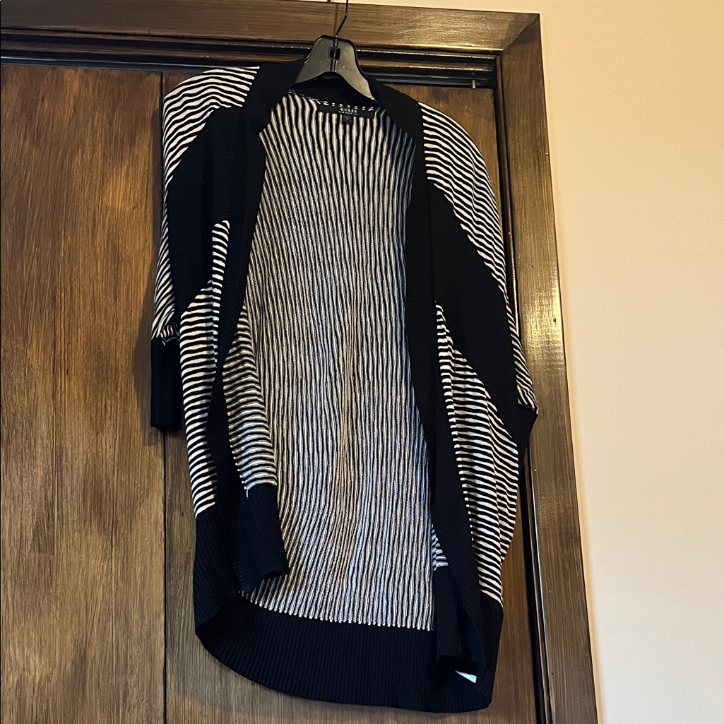Guess Black And White Striped Cardigan
